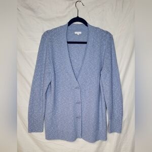 J.jill Long Sleeve Marled Blue V-neck Button Up Sweater Cardigan SZ Large Petite